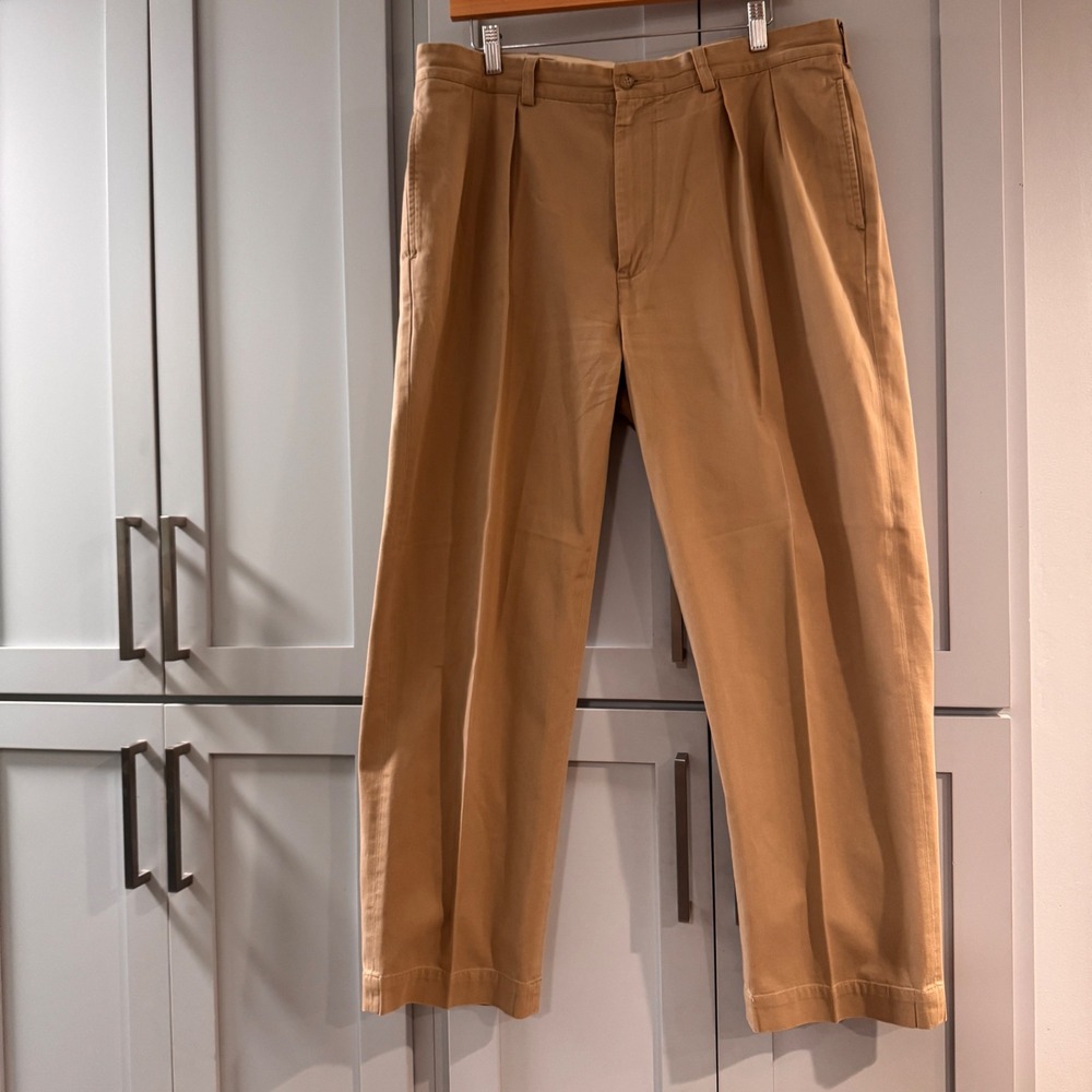 Vintage Polo Ralph Lauren Andrew Pant Tan Khaki Double Pleat Chino 36x30 Cotton
